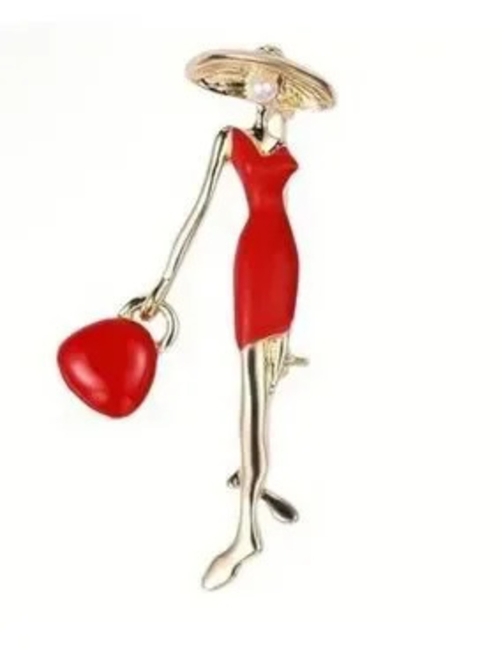 Luxe Red Lady Brooch with Gold-Tone Accents
